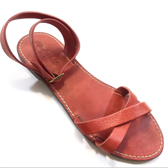 Madewell Shoes - Madewell Red Leather Flat Sandal Size 7